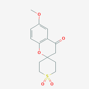 molecular formula C14H16O5S B13242034 6-Methoxy-3,4-dihydrospiro[1-benzopyran-2,4'-[1lambda6]thiane]-1',1',4-trione 