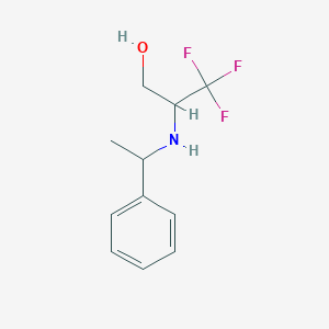molecular formula C11H14F3NO B13242053 3,3,3-Trifluoro-2-[(1-phenylethyl)amino]propan-1-ol 