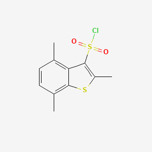 molecular formula C11H11ClO2S2 B13242809 2,4,7-Trimethyl-1-benzothiophene-3-sulfonyl chloride 