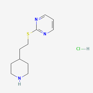 molecular formula C11H18ClN3S B13242898 2-{[2-(Piperidin-4-yl)ethyl]sulfanyl}pyrimidine hydrochloride 