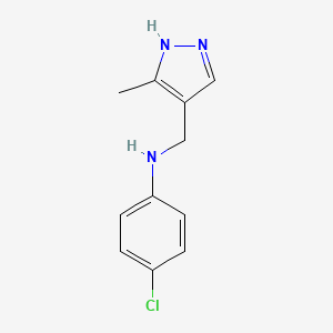 molecular formula C11H12ClN3 B13242978 4-Chloro-N-[(3-methyl-1H-pyrazol-4-yl)methyl]aniline 