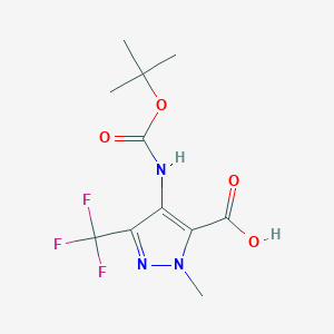 molecular formula C11H14F3N3O4 B13243496 4-{[(tert-butoxy)carbonyl]amino}-1-methyl-3-(trifluoromethyl)-1H-pyrazole-5-carboxylic acid 