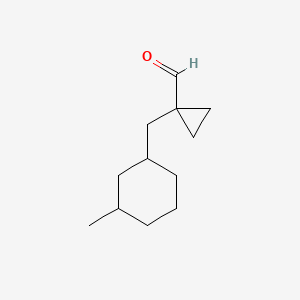 molecular formula C12H20O B13244330 1-[(3-Methylcyclohexyl)methyl]cyclopropane-1-carbaldehyde 