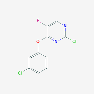 molecular formula C10H5Cl2FN2O B13244417 2-Chloro-4-(3-chlorophenoxy)-5-fluoropyrimidine 