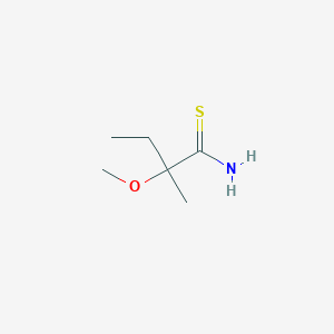 molecular formula C6H13NOS B13244711 2-Methoxy-2-methylbutanethioamide 