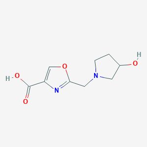 molecular formula C9H12N2O4 B13244803 2-[(3-Hydroxypyrrolidin-1-yl)methyl]-1,3-oxazole-4-carboxylic acid 