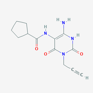 molecular formula C13H16N4O3 B132451 N-(6-amino-2,4-dioxo-3-prop-2-ynyl-1H-pyrimidin-5-yl)cyclopentanecarboxamide CAS No. 152529-71-0