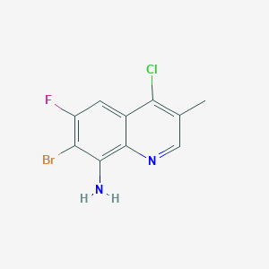 molecular formula C10H7BrClFN2 B13245119 7-Bromo-4-chloro-6-fluoro-3-methylquinolin-8-amine 