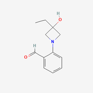 molecular formula C12H15NO2 B13245121 2-(3-Ethyl-3-hydroxyazetidin-1-yl)benzaldehyde 