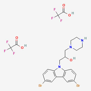 molecular formula C23H23Br2F6N3O5 B13245211 (+/-)-1-(3,6-Dibromocarbazol-9-yl)-3-piperazin-1-yl-propan-2-ol, bis TFA 