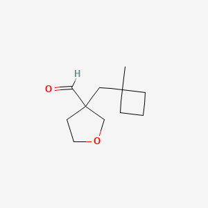 molecular formula C11H18O2 B13245362 3-[(1-Methylcyclobutyl)methyl]oxolane-3-carbaldehyde 