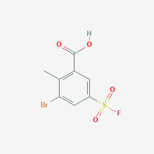molecular formula C8H6BrFO4S B13245458 3-Bromo-5-(fluorosulfonyl)-2-methylbenzoic acid 
