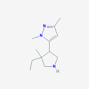 molecular formula C12H21N3 B13245566 5-(4-Ethyl-4-methylpyrrolidin-3-yl)-1,3-dimethyl-1H-pyrazole 