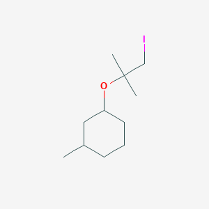 molecular formula C11H21IO B13246119 1-[(1-Iodo-2-methylpropan-2-yl)oxy]-3-methylcyclohexane 