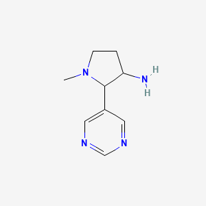 molecular formula C9H14N4 B13246495 1-Methyl-2-(pyrimidin-5-yl)pyrrolidin-3-amine 