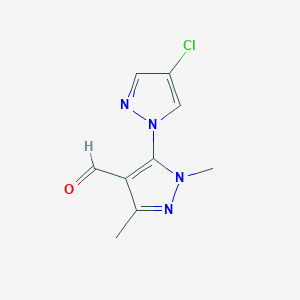 molecular formula C9H9ClN4O B13246653 5-(4-Chloro-1H-pyrazol-1-YL)-1,3-dimethyl-1H-pyrazole-4-carbaldehyde 