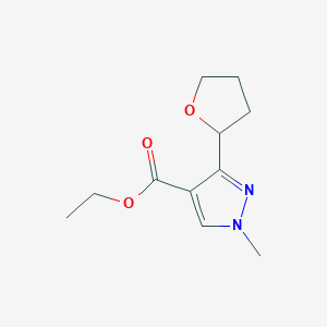 molecular formula C11H16N2O3 B13246910 Ethyl 1-methyl-3-(oxolan-2-yl)-1H-pyrazole-4-carboxylate 