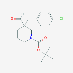 molecular formula C18H24ClNO3 B1324947 Tert-butyl 3-(4-chlorobenzyl)-3-formyltetrahydro-1(2H)-pyridinecarboxylate CAS No. 952183-49-2