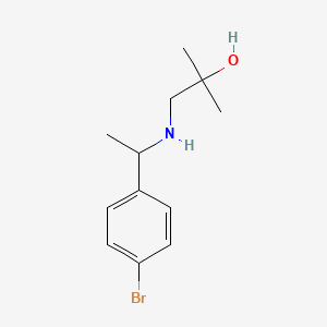 molecular formula C12H18BrNO B13249562 1-{[1-(4-Bromophenyl)ethyl]amino}-2-methylpropan-2-ol 