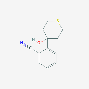 molecular formula C12H13NOS B13249748 2-(4-Hydroxythian-4-yl)benzonitrile 