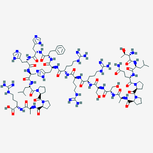molecular formula C107H170N40O26 B013250 (2S)-2-[[(2S)-2-[[(2S)-1-[(2S)-1-[(2S)-2-[[(2S)-2-[[(2S)-2-[[(2S)-2-[[(2S)-2-[[(2S)-2-[[(2S)-2-[[(2S)-2-[[(2S)-2-[[(2S)-2-[[(2S)-2-[[(2S)-2-[[(2S)-1-[(2S)-1-[(2S)-5-amino-2-[[(2S)-2-[[(2S,3R)-2-amino-3-hydroxybutanoyl]amino]-4-methylpentanoyl]amino]-5-oxopentanoyl]pyrrolidine-2-carbonyl]pyrrolidine-2-carbonyl]amino]propanoyl]amino]-3-hydroxypropanoyl]amino]-3-hydroxypropanoyl]amino]-5-carbamimidamidopentanoyl]amino]-5-carbamimidamidopentanoyl]amino]-5-carbamimidamidopentanoyl]amino]-3-(1H-imidazol-5-yl)propanoyl]amino]-3-phenylpropanoyl]amino]-3-(1H-imidazol-5-yl)propanoyl]amino]-3-(1H-imidazol-5-yl)propanoyl]amino]propanoyl]amino]-4-methylpentanoyl]pyrrolidine-2-carbonyl]pyrrolidine-2-carbonyl]amino]propanoyl]amino]-5-carbamimidamidopentanoic acid CAS No. 869988-94-3