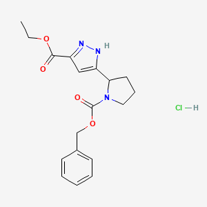 molecular formula C18H22ClN3O4 B13250494 ethyl 3-{1-[(benzyloxy)carbonyl]pyrrolidin-2-yl}-1H-pyrazole-5-carboxylate hydrochloride 