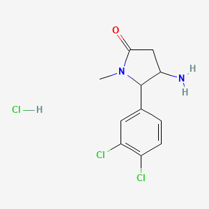 molecular formula C11H13Cl3N2O B13250619 4-Amino-5-(3,4-dichlorophenyl)-1-methylpyrrolidin-2-one hydrochloride 