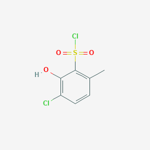 molecular formula C7H6Cl2O3S B13250844 3-Chloro-2-hydroxy-6-methylbenzene-1-sulfonyl chloride 