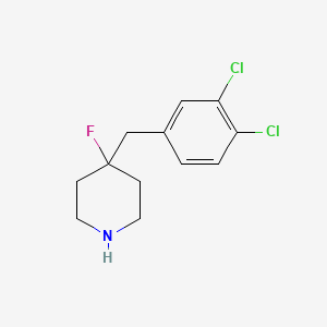 molecular formula C12H14Cl2FN B13250900 4-[(3,4-Dichlorophenyl)methyl]-4-fluoropiperidine 