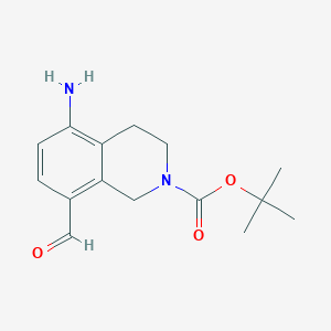 molecular formula C15H20N2O3 B13251014 tert-Butyl 5-amino-8-formyl-1,2,3,4-tetrahydroisoquinoline-2-carboxylate 