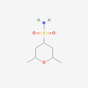 molecular formula C7H15NO3S B13251149 2,6-Dimethyloxane-4-sulfonamide 