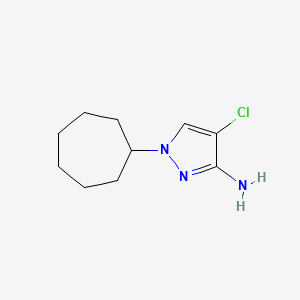 molecular formula C10H16ClN3 B13251609 4-chloro-1-cycloheptyl-1H-pyrazol-3-amine 