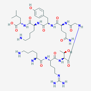 molecular formula C44H76N14O12 B132519 (2S)-2-[[(2S)-6-Amino-2-[[(2S)-2-[[(2S)-5-amino-2-[[2-[[(2S,3R)-2-[[(2S)-2-[[(2S)-2,6-diaminohexanoyl]amino]-5-(diaminomethylideneamino)pentanoyl]amino]-3-hydroxybutanoyl]amino]acetyl]amino]-5-oxopentanoyl]amino]-3-(4-hydroxyphenyl)propanoyl]amino]hexanoyl]amino]-4-methylpentanoic acid CAS No. 152051-61-1