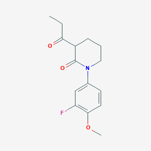 molecular formula C15H18FNO3 B13251916 1-(3-Fluoro-4-methoxyphenyl)-3-propanoylpiperidin-2-one 