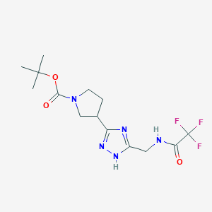 molecular formula C14H20F3N5O3 B13252010 tert-Butyl 3-{5-[(trifluoroacetamido)methyl]-1H-1,2,4-triazol-3-yl}pyrrolidine-1-carboxylate 