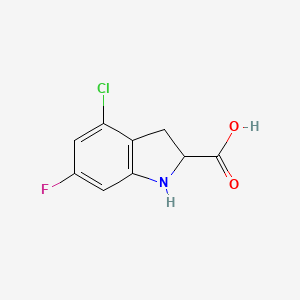 molecular formula C9H7ClFNO2 B13252608 4-Chloro-6-fluoro-2,3-dihydro-1H-indole-2-carboxylic acid 