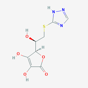 molecular formula C8H9N3O5S B13252834 (5R)-3,4-Dihydroxy-5-[(1R)-1-hydroxy-2-(4H-1,2,4-triazol-3-ylsulfanyl)ethyl]-2,5-dihydrofuran-2-one 