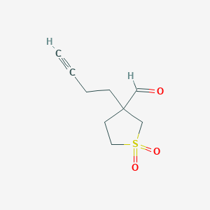 molecular formula C9H12O3S B13252910 3-(But-3-yn-1-yl)tetrahydrothiophene-3-carbaldehyde 1,1-dioxide 