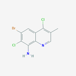 molecular formula C10H7BrCl2N2 B13252978 6-Bromo-4,7-dichloro-3-methylquinolin-8-amine 