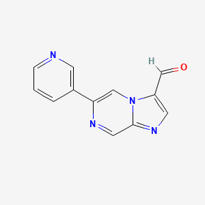 molecular formula C12H8N4O B13254348 6-(Pyridin-3-yl)imidazo[1,2-a]pyrazine-3-carbaldehyde 