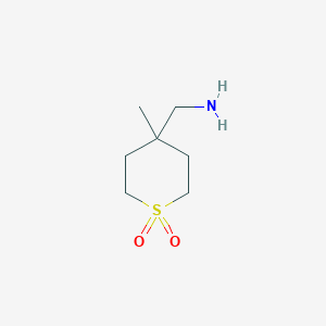 molecular formula C7H15NO2S B13254428 4-(Aminomethyl)-4-methyl-1lambda6-thiane-1,1-dione 