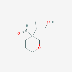 molecular formula C9H16O3 B13255052 3-(1-Hydroxypropan-2-yl)oxane-3-carbaldehyde 