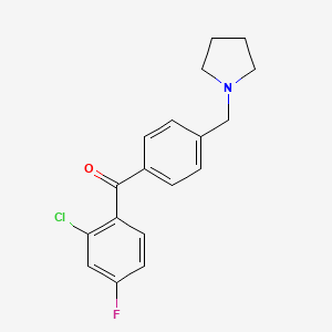 molecular formula C18H17ClFNO B1325540 2-Chloro-4-fluoro-4'-pyrrolidinomethyl benzophenone CAS No. 898776-73-3