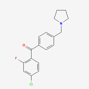 molecular formula C18H17ClFNO B1325542 4-Chloro-2-fluoro-4'-pyrrolidinomethyl benzophenone CAS No. 898776-77-7