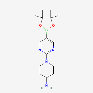 molecular formula C15H25BN4O2 B13255575 1-[5-(Tetramethyl-1,3,2-dioxaborolan-2-yl)pyrimidin-2-yl]piperidin-4-amine 