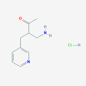 molecular formula C10H15ClN2O B13255618 4-Amino-3-(pyridin-3-ylmethyl)butan-2-onehydrochloride 
