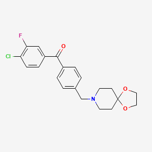 molecular formula C21H21ClFNO3 B1325577 4-Chloro-4'-[8-(1,4-dioxa-8-azaspiro[4.5]decyl)methyl]-3-fluorobenzophenone CAS No. 898758-02-6