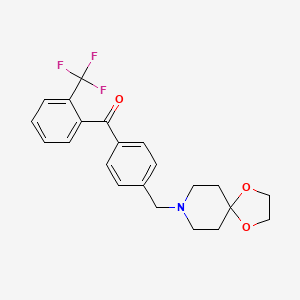 molecular formula C22H22F3NO3 B1325579 4'-[8-(1,4-二氧杂-8-氮杂螺[4.5]癸基)甲基]-2-三氟甲基苯甲酮 CAS No. 898758-10-6