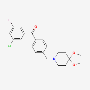 molecular formula C21H21ClFNO3 B1325582 3-氯-4'-[8-(1,4-二氧杂-8-氮杂螺[4.5]癸基)甲基]-5-氟二苯甲酮 CAS No. 898758-22-0