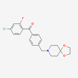 molecular formula C21H21ClFNO3 B1325583 4-Chloro-4'-[8-(1,4-dioxa-8-azaspiro[4.5]decyl)methyl]-2-fluorobenzophenone CAS No. 898758-25-3